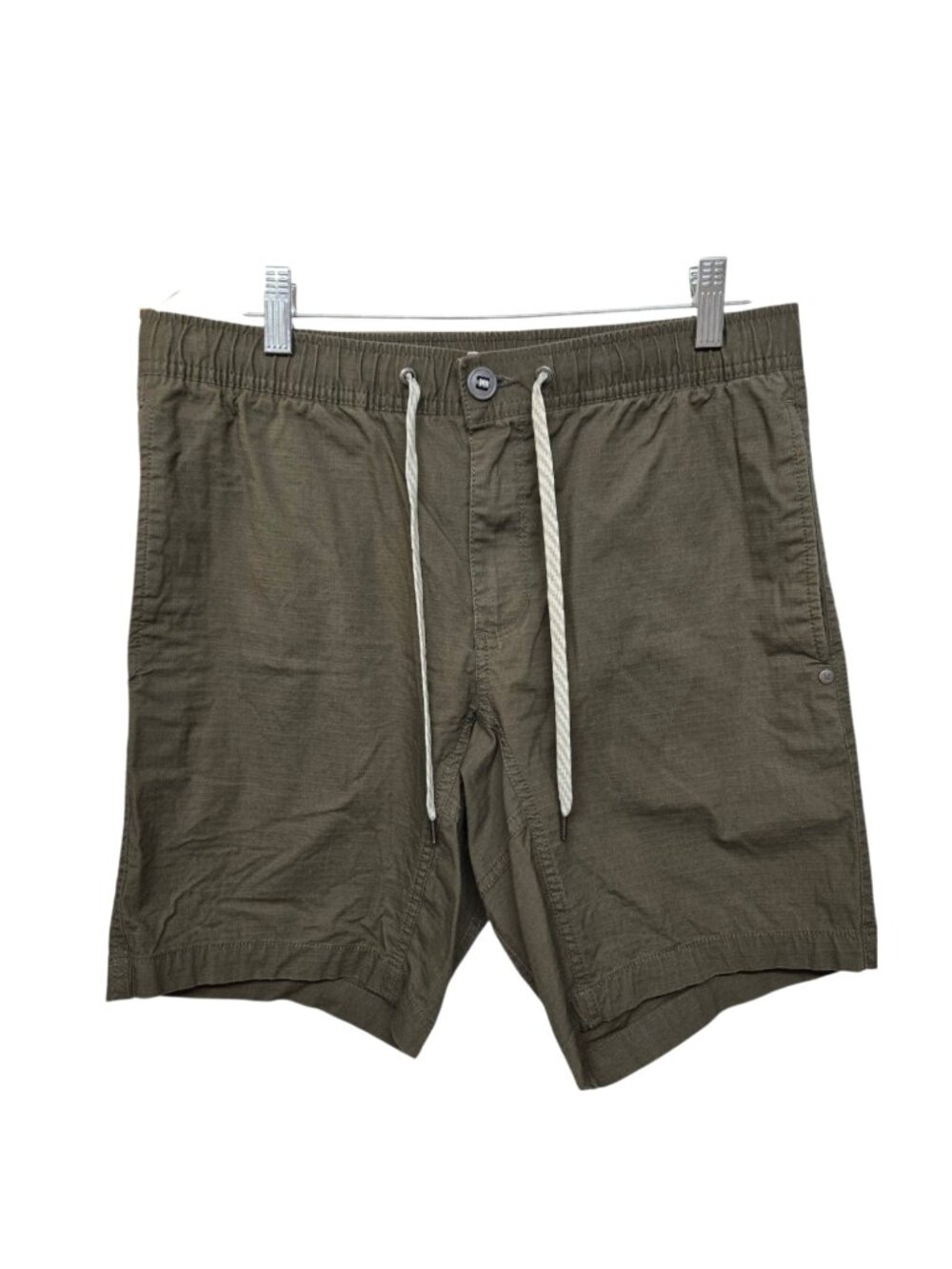 Vuori Mens Ripstop Shorts Olive Green Elastic Waist Drawstring Sz 32 Lightweight